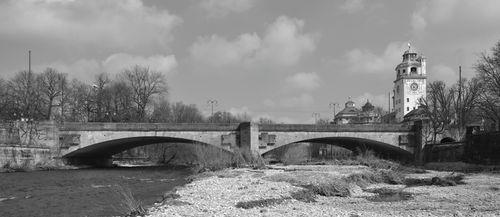 Äussere Ludwigsbrücke, Blick nach Norden, Mü.Volksbad im Hintergrund rechts